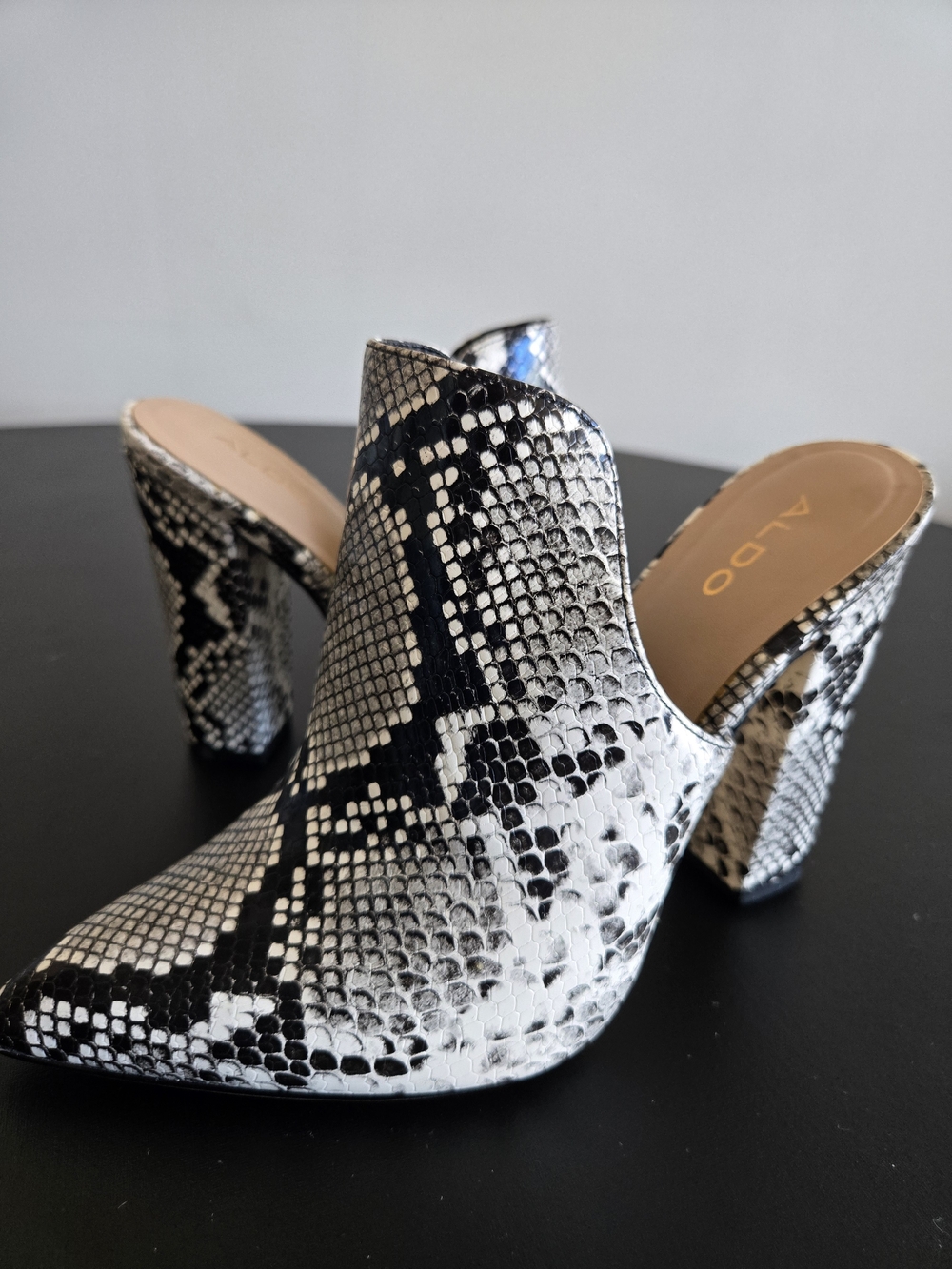 ​ALDO Snakeskin Block Heel Pointed Toe Mules Size 8